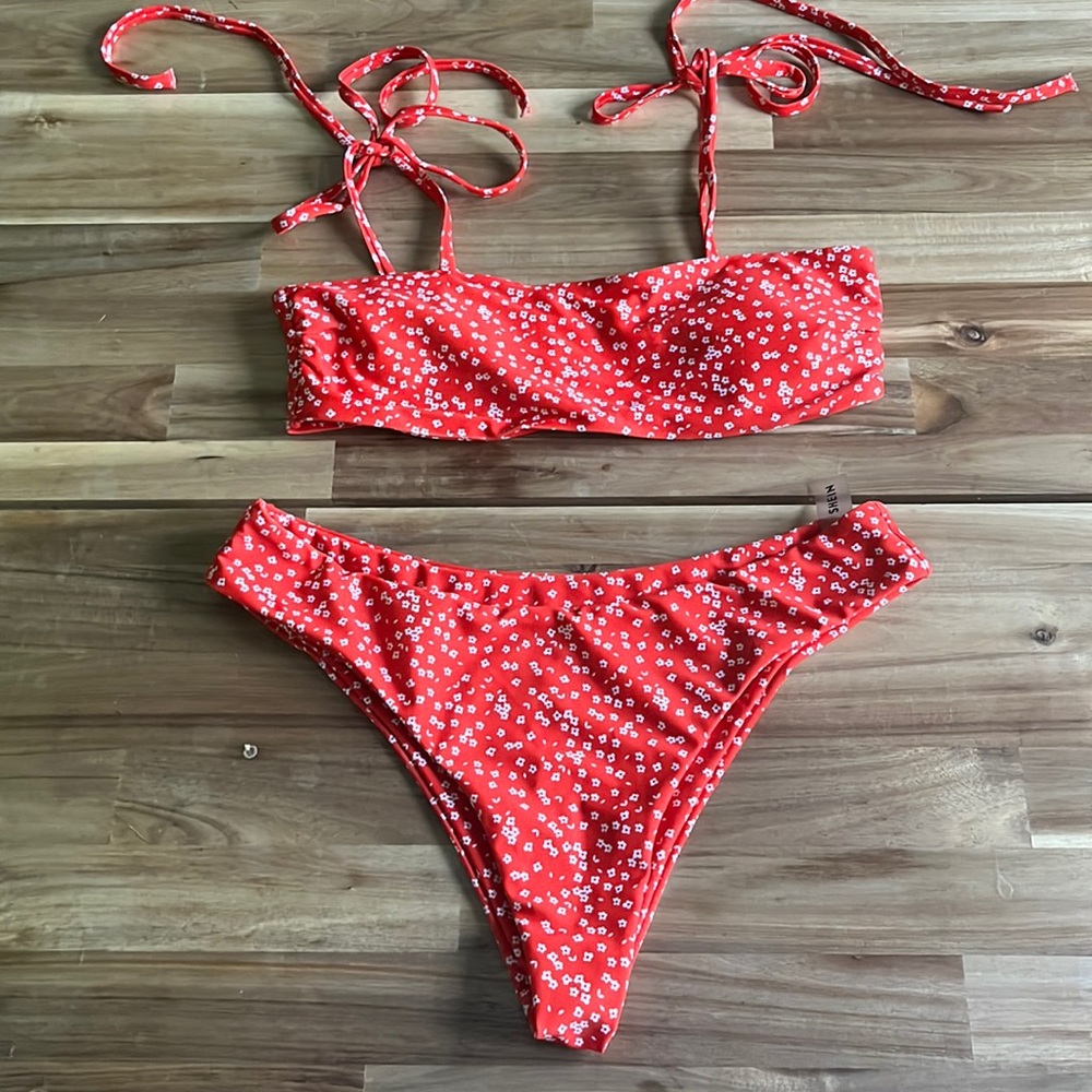 Red floral bikini Shein S